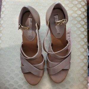 Banana Republic Sarah Platform Wedge Sandals in Pearl Gold Leather, SZ 10